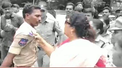 Renuka Chowdhury booked for grabbing cop's collar during Congress' protest in Hyderabad