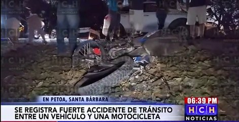 ¡Un herido! Brutal encontronazo entre moto y camioneta en Petoa, Santa Bárbara