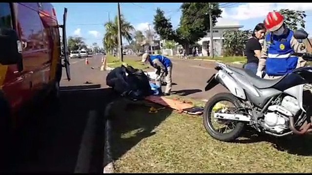 Motociclista fica ferido em acidente na Avenida Brasil, nas proximidades do Ecopark Oeste