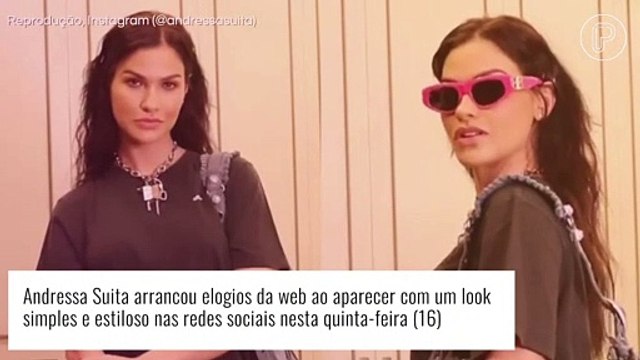 Andressa Suita monta look despojado de camiseta e jeans com itens grifados. Aos detalhes!