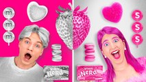 PINK VS SILVER FOOD CHALLENGE Eating Only One Color Food For 24 Hrs Mukbang by 123 GO CHALLENGE