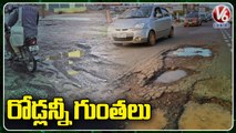 Public Facing Problems On Damaged Roads In City _ Hyderabad  _ V6 News