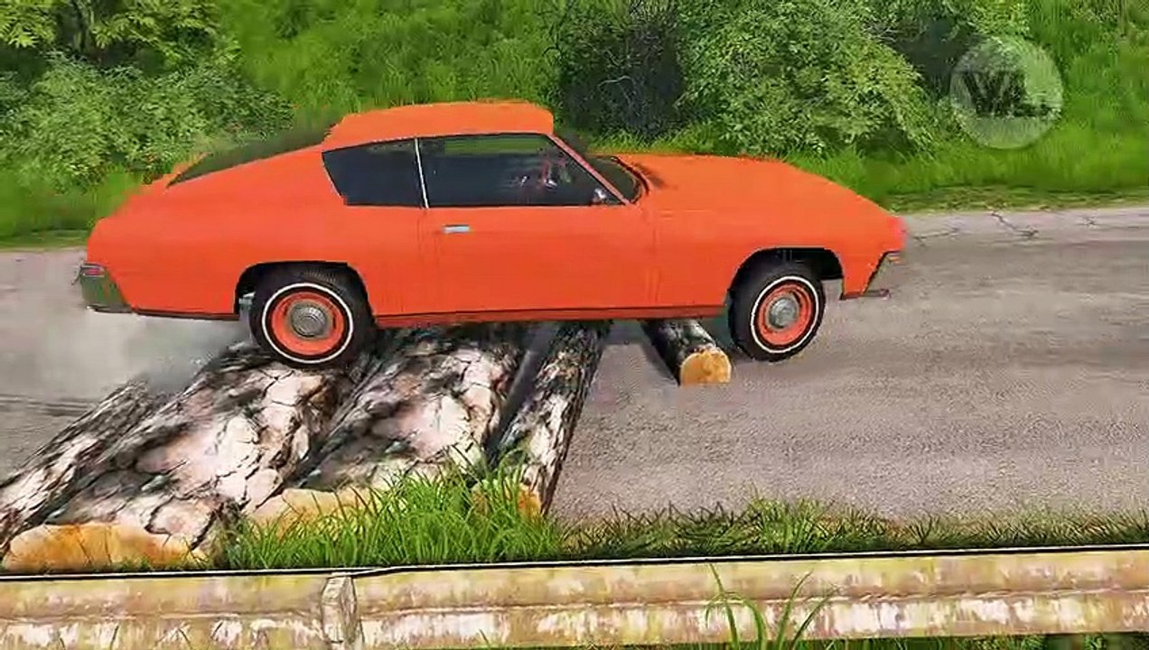 Logs or Fallen Tree Speed Bumps vs Cars Crashed logs block the road