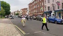 A Royal Navy Field Gun carrying the Royal Naval Association (RNA) memorial wreath to the Falklands Memorial in Old Portsmouth