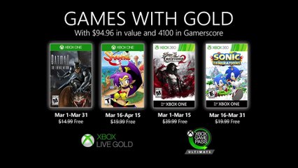 Xbox Games With Gold - Trailer zeigt Lineup für März 2020