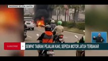Pemotor Tabrak Pejalan Kaki di Tangsel, Motor Terbakar
