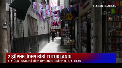Trabzon'da Atatürk posterli Türk bayrağına saldırı
