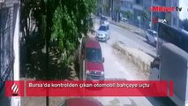 Bursa'da otomobil bahçeye uçtu