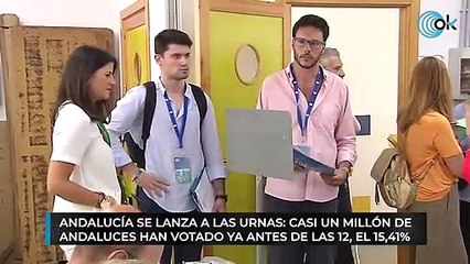 Descargar video: Andalucía se lanza a las urnas: casi un millón de andaluces han votado ya antes de las 12, el 15,41%