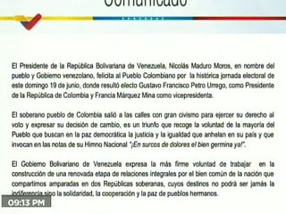 COMUNICADO | Venezuela felicita a el pueblo de Colombia por la ejemplar jornada democrática