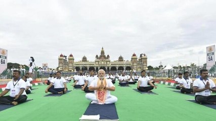 PM Modi performs Yoga with 15,000 people in Karnataka’s Mysuru | Video