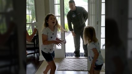Children Play Game To Get Huge Surprise  Navy Pilot Homecoming
