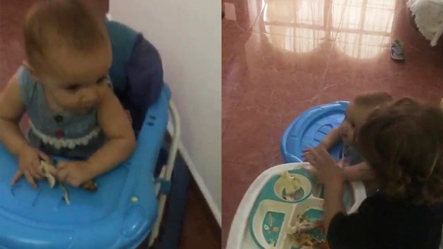 'Baby girl makes elder brother cry by stealing a chicken piece from his plate '