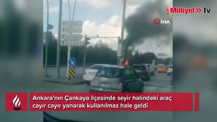 Ankara’da seyir halindeki araç alev topuna döndü