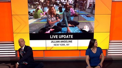 Solstice yoga in Times Square