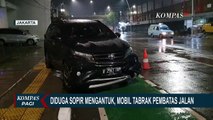 Diduga Sopir Mengantuk, Mobil Tabrak Pembatas Jalan di Jakarta Timur