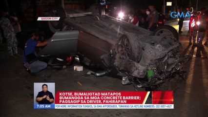 Kotse, bumaligtad matapos bumangga sa mga concrete barrier; Pagsagip sa driver, pahirapan | UB