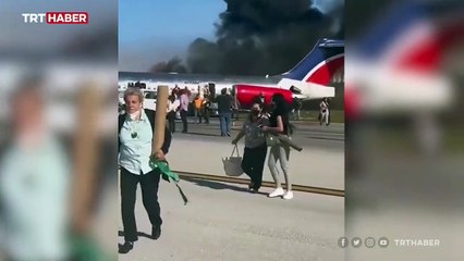 Uçak acil iniş yaptıktan sonra alev aldı