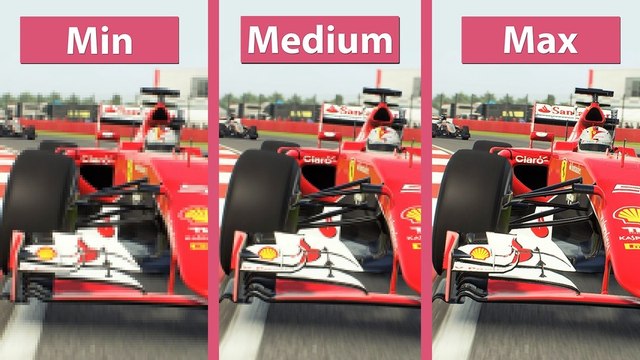 F1 2016 - Minimale, mittlere und maximale Grafik-Details im Vergleich
