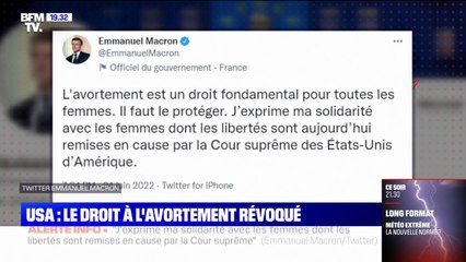 Droit à l'avortement révoqué aux États-Unis: Emmanuel Macron déplore la "remise en cause" des "libertés" des femmes