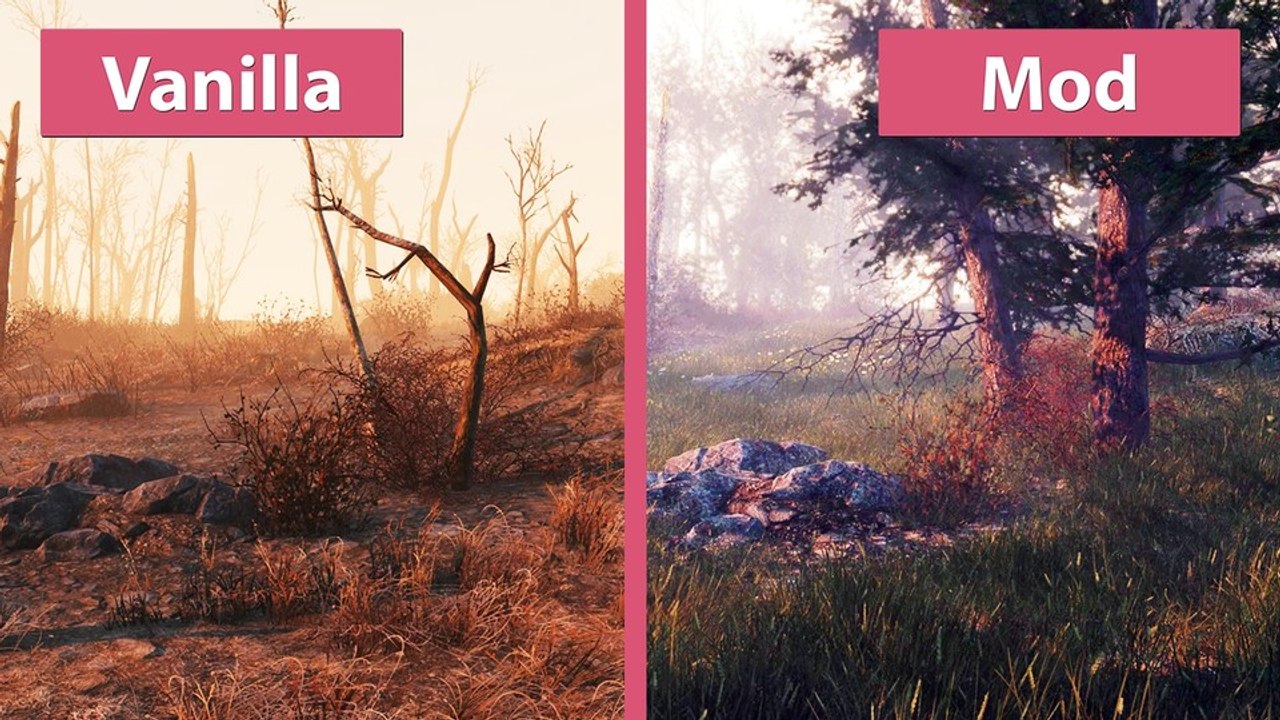 Fallout 4 - grüne spielwelt dank mod-sammlung und vergleich zum original