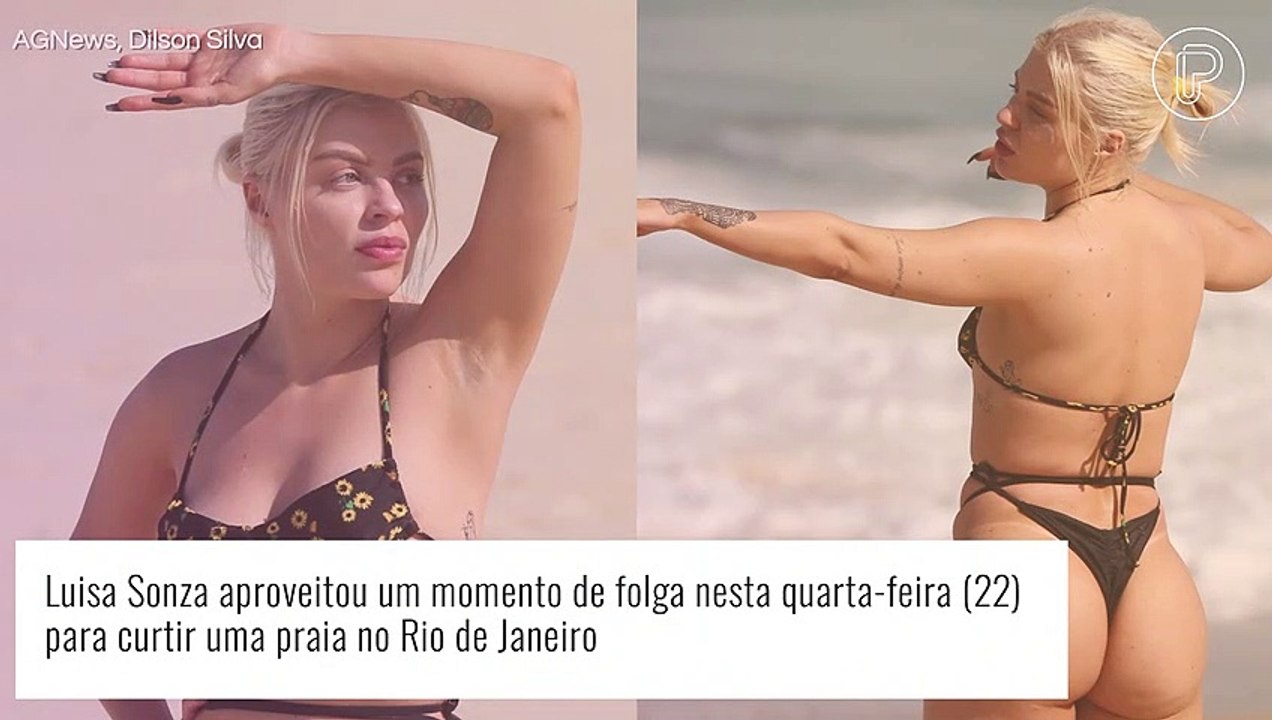 Luísa Sonza elege biquíni de amarrações e exibe corpo enxuto em dia de praia. Fotos!