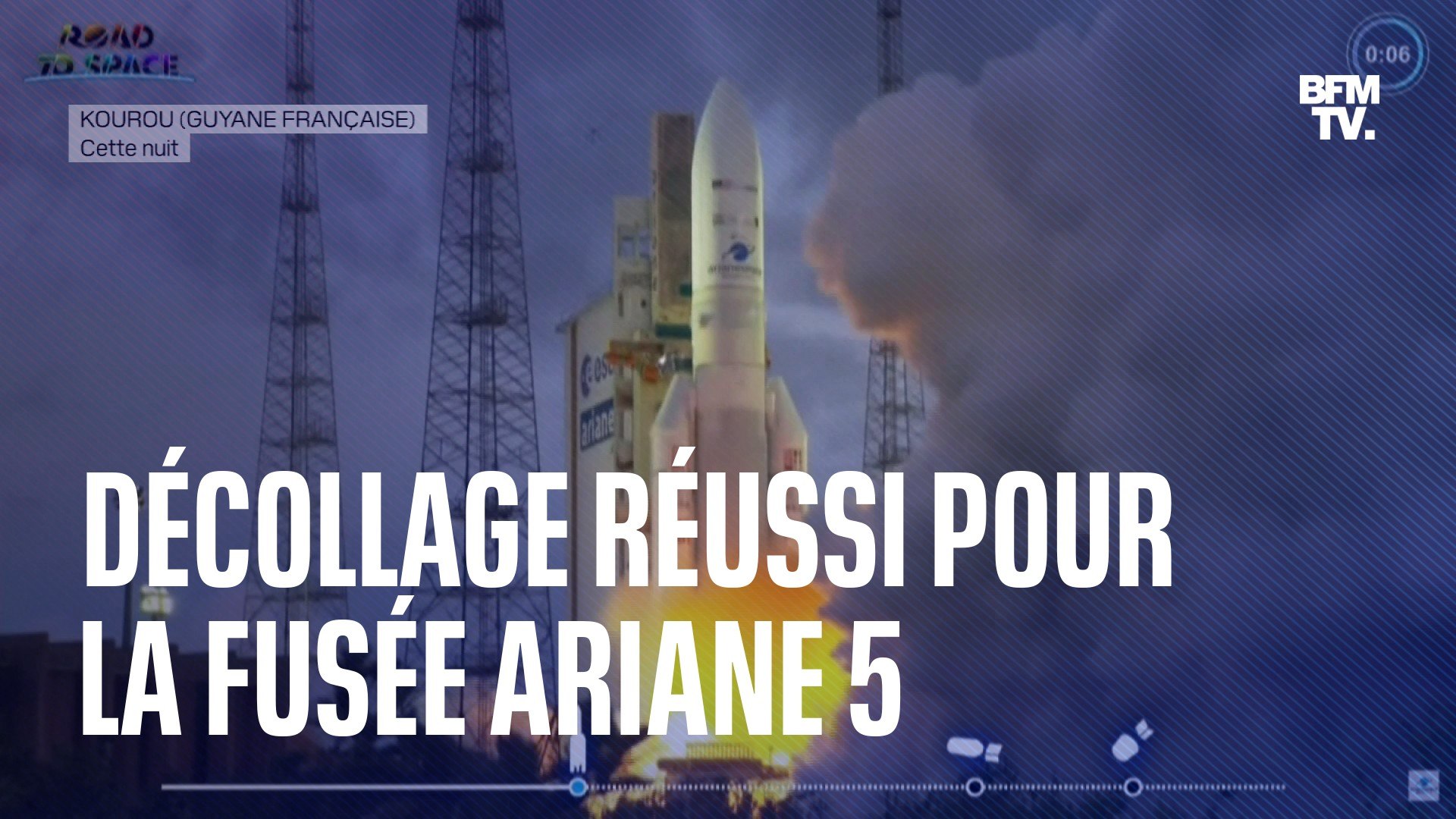 Décollage d'une fusée Ariane avec 4 satellites à son bord 