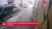 Çaldığı akülü çocuk arabasını taşıyamayınca binerek uzaklaştı