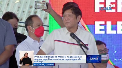 Télécharger la video: Pres.-Elect Bongbong Marcos,nagpasalamat sa mga taga-Cavite na isa sa mga nagpanalo sa kanya | Saksi