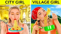 CITY RICH GIRL VS VILLAGE POOR GIRL Eating $ 10 000 Noodles! Expensive VS Cheap by 123GO! FOOD