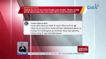 Pabor ba kayo na panatilihin ang WFH setup ngayong mataas ang presyo ng petrolyo? | UB