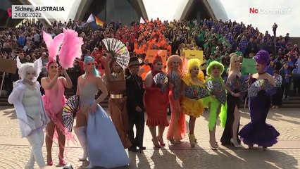 Human Pride flag event on Sydney opera steps
