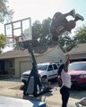 Guy Performs Mind-Blowing Front Flip Basketball Dunk