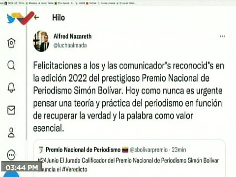 Ministro Freddy Ñáñez felicita a comunicadores reconocidos con el Premio Nacional de Periodismo 2022