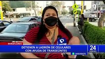 Miraflores: Delincuente roba celular a joven, transeúntes van tras él y lo detienen