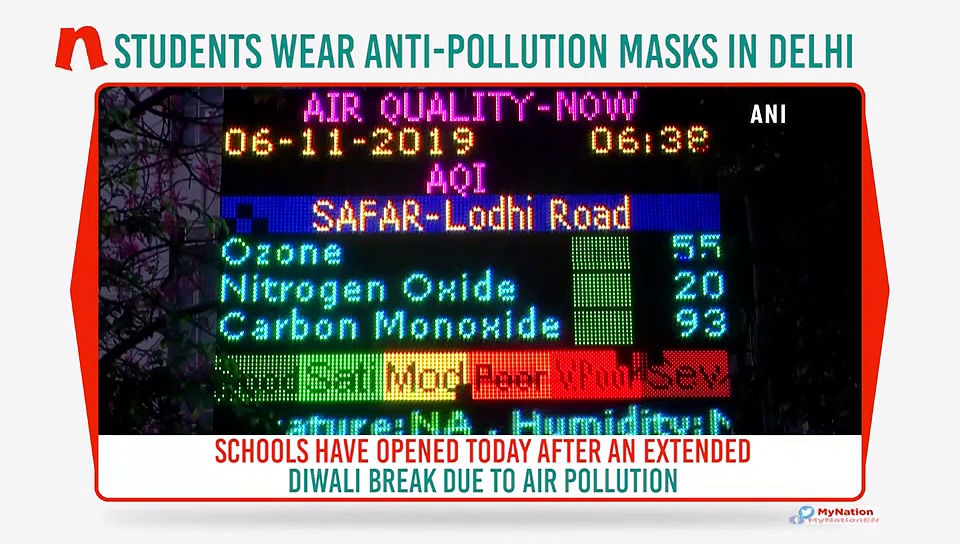 Students wear anti-pollution masks, air quality dips to ‘poor’ category in Delhi