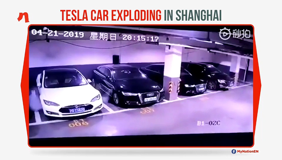 WATCH: Tesla car exploding in Shanghai