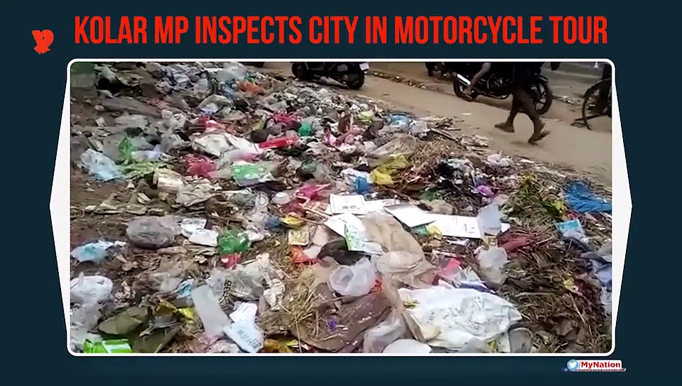 Kolar MP Muniswamy tours city on motorcycle, orders officials to tackle garbage menace immediately