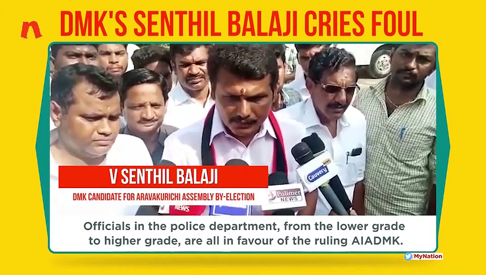 Tamil Nadu by-polls: Senthil Balaji alleges cops favouring ruling AIADMK