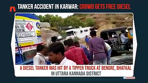 Karnataka: Crowd steals diesel after tipper truck crashes into tanker