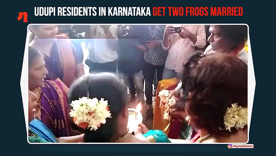 Karnataka: Residents get two frogs married in Udupi to appease rain God