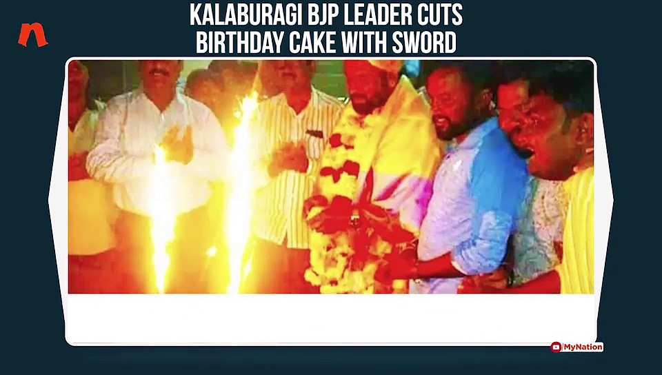 Kalaburagi BJP leader celebrates birthday, cuts cake with sword