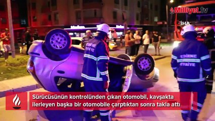 Edirne’de kontrolden çıkan otomobil takla attı
