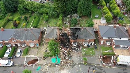 Aerial footage of Birmingham house explosion in Kingstanding