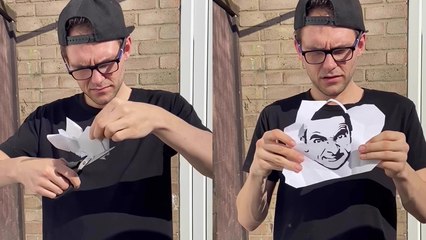 'Gifted illusionist flawlessly carves Mr. Bean's face into a paper '