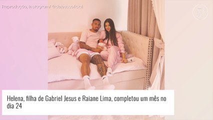 Gabriel Jesus segura filha no colo em fotos pelo primeiro mês bebê, fruto de namoro com Raiane Lima. Fotos!
