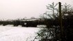 Snow falling on white fields in Carndonagh, Donegal