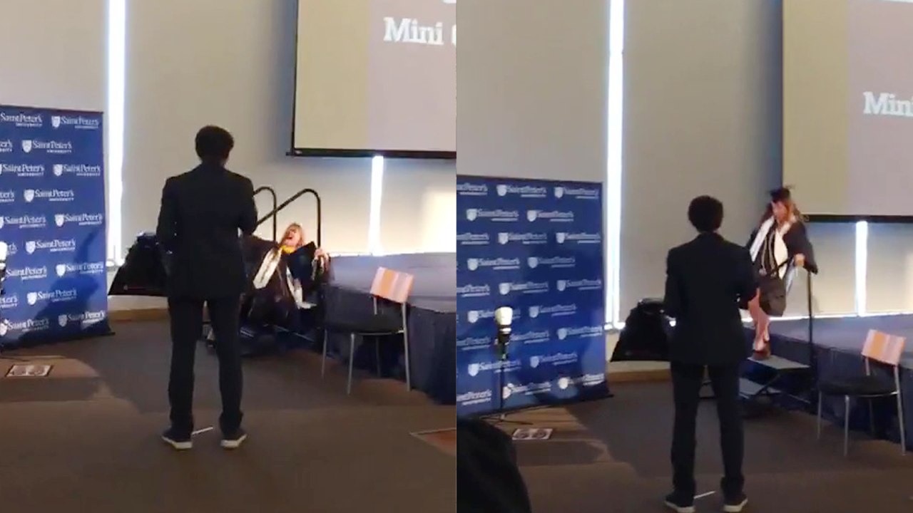 'Girl has her worst nightmare come true when she falls down the stage at her graduation ceremony'