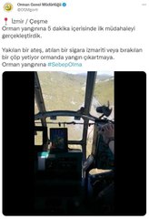 İzmir Çeşme'de çıkan orman yangınına ilk müdahale 5 dakikada yapıldı