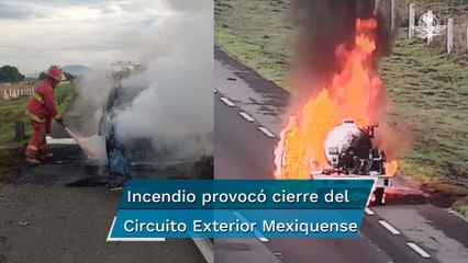 Pipa de gas LP se incendia cerca del AIFA